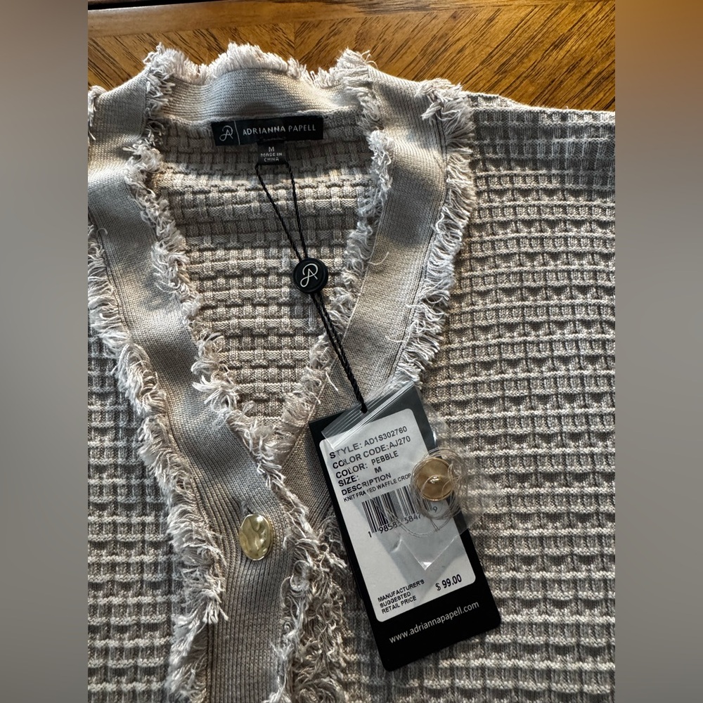 Adrianna Papell Cardigan with Fringe Trim - Picture 2 of 3